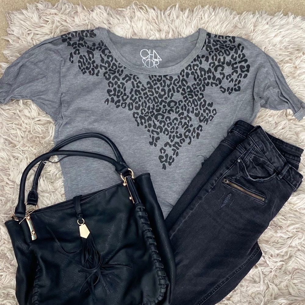 Chaser Leopard Print Dolman Sleeve Top Small